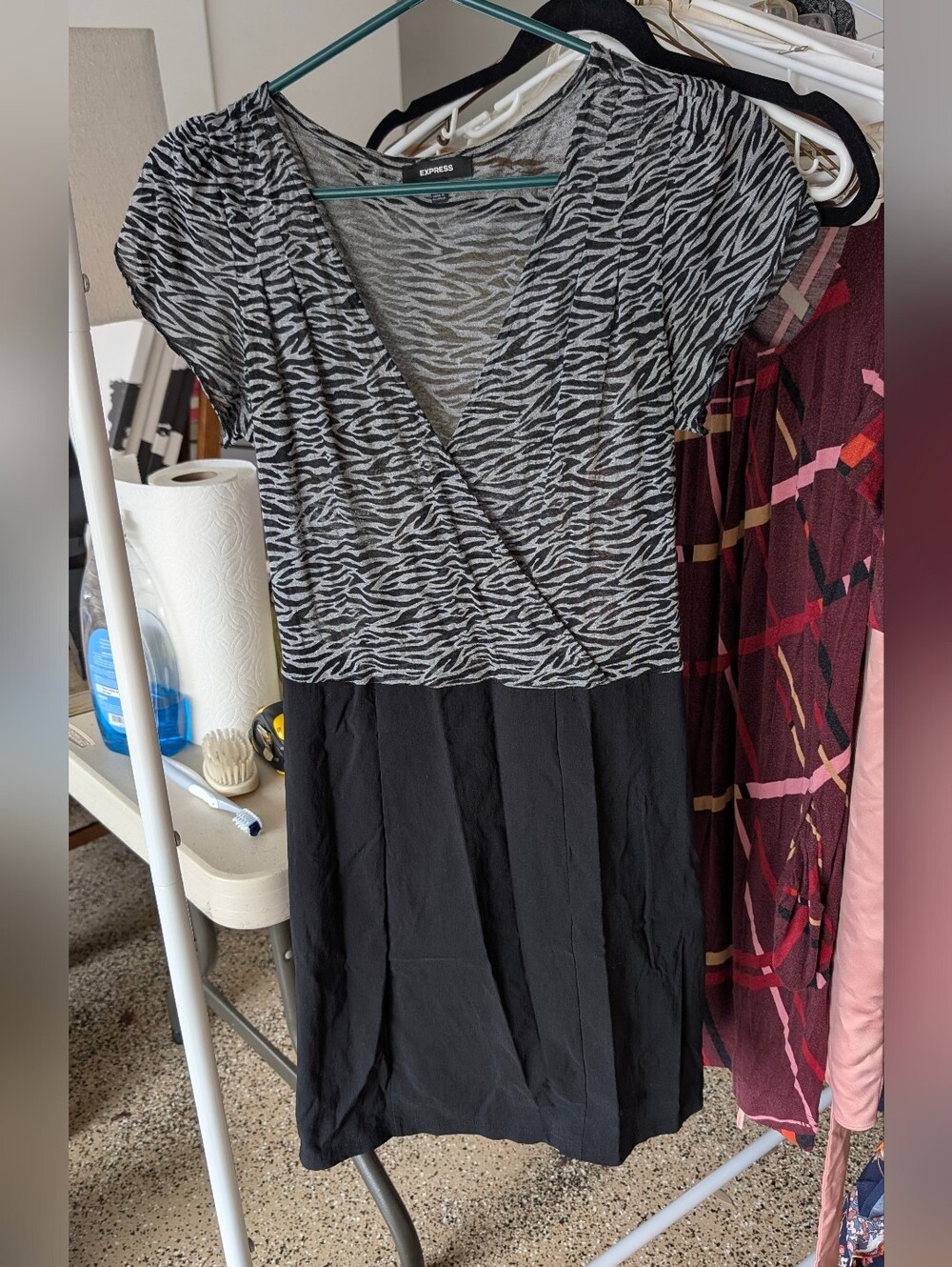 Express Gray Zebra Print Wrap Top Black Skirt Dress